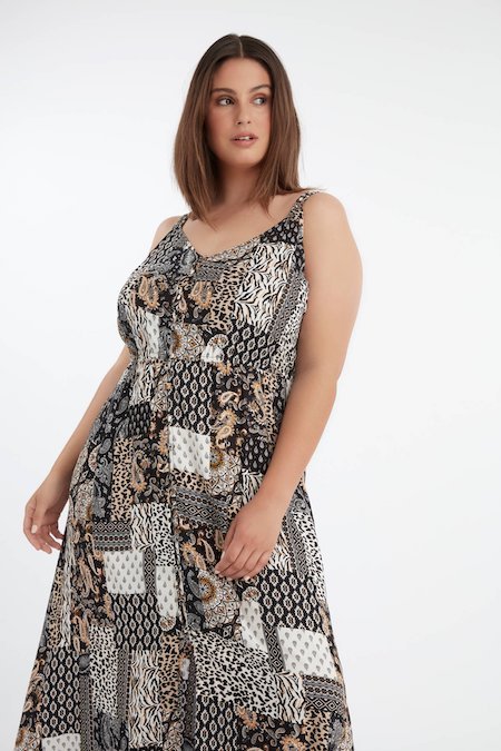 Mode Jurken Maxi-jurken Fox’s FOX\u2019S Maxi-jurk wit-bruin grafisch patroon casual uitstraling 